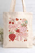 Berry Sweet Strawberry Bow Canvas Tote Bag
